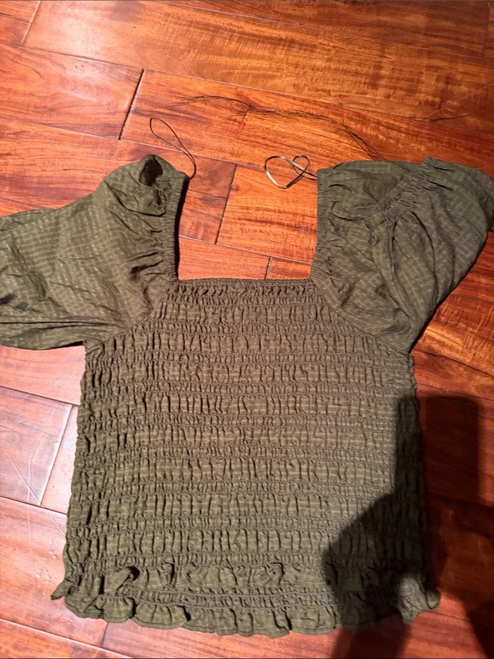 Old Navy Olive Green Smocked Puff Sleeve Top